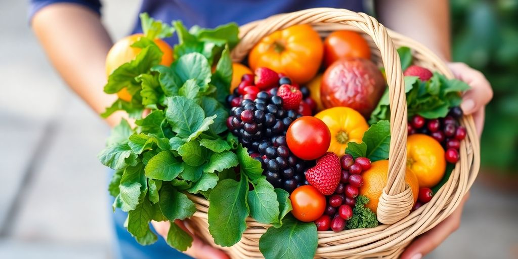 Person holding immune-boosting fruits and vegetables.