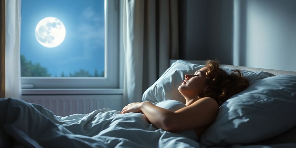 Person sleeping peacefully under a moonlit sky.