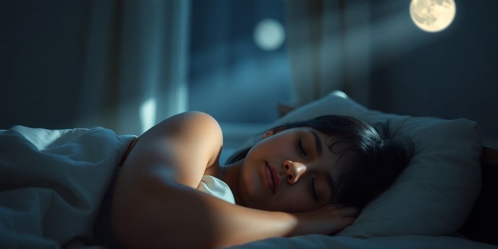 Person sleeping peacefully under a starry sky.
