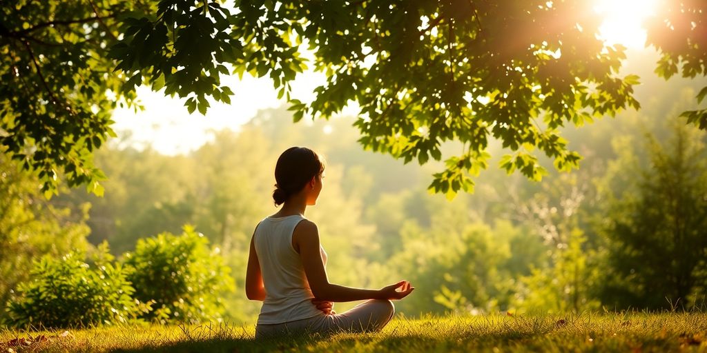 Person relaxing peacefully outdoors.