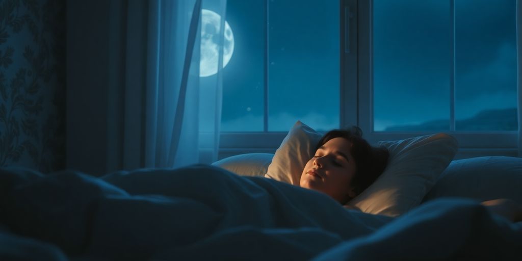 Person sleeping peacefully in a cozy bedroom.