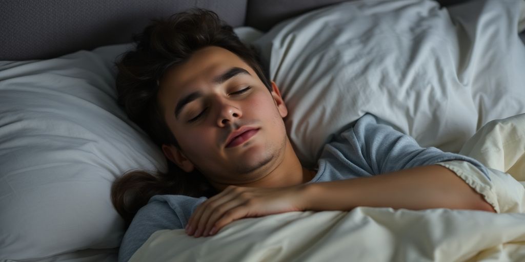 Person sleeping peacefully, no snoring.