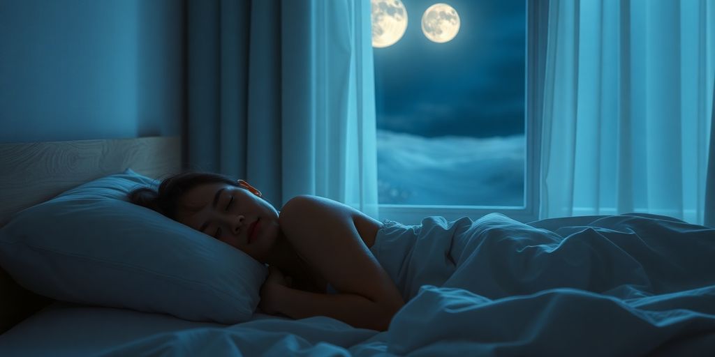 Person sleeping peacefully in a comfortable bed.