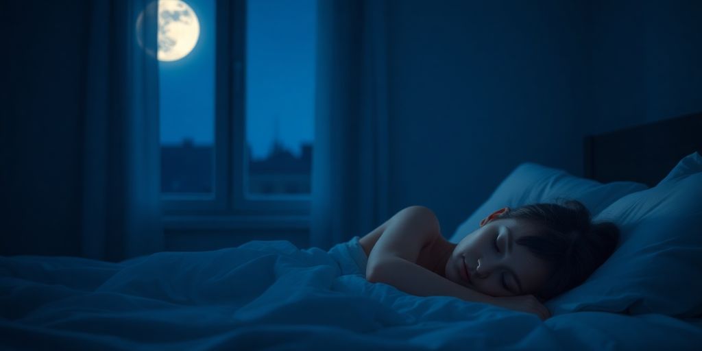 Person sleeping peacefully on their side in a quiet bedroom.