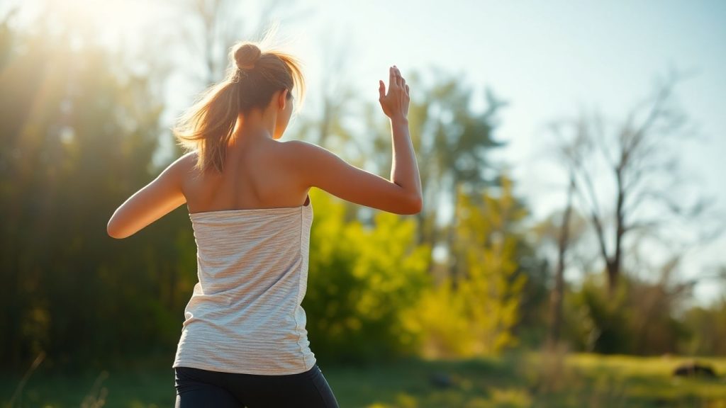 Person exercising outdoors for inflammation relief.